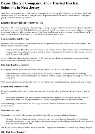 paxos electric company your trusted electric