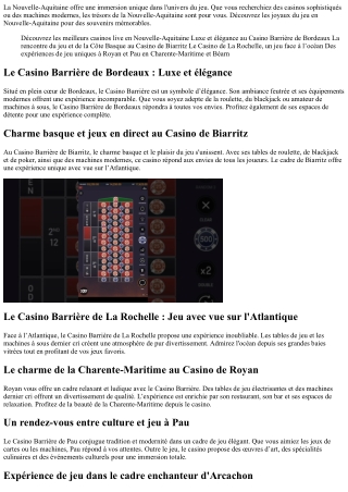 Découvrez les casinos live d'exception en Nouvelle-Aquitaine