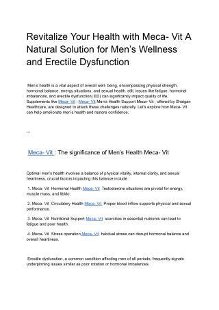 Revitalize Your Health with Meca- Vit A Natural Solution for Men’s Wellness and