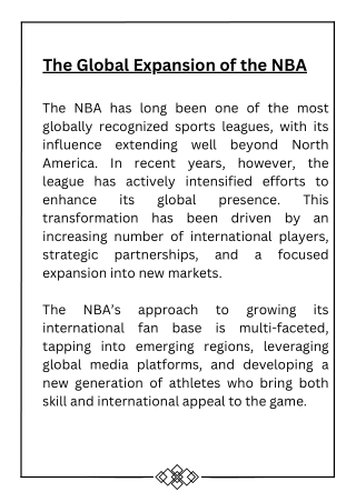 The Global Expansion of the NBA