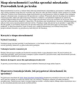 Skup nieruchomości i szybka sprzedaż nieruchomości