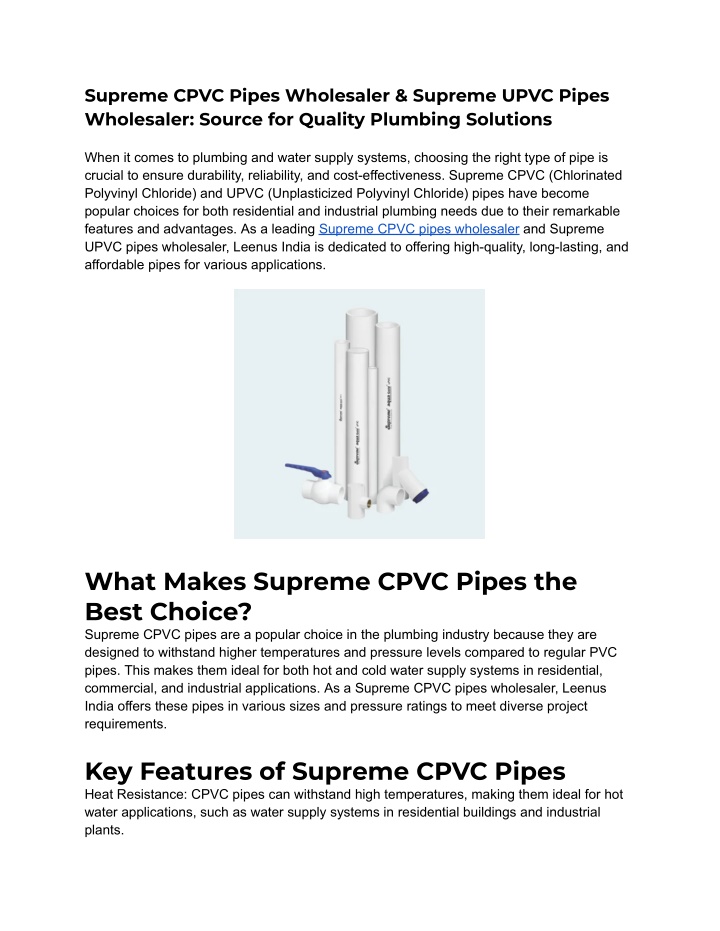 supreme cpvc pipes wholesaler supreme upvc pipes