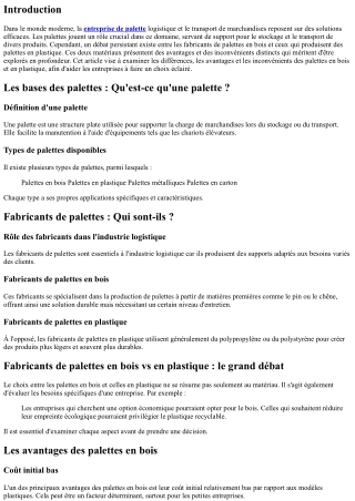 Fabricants de palettes en bois vs en plastique : le grand débat