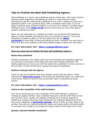 Tips to Finalise the Best Self-Publishing Agency