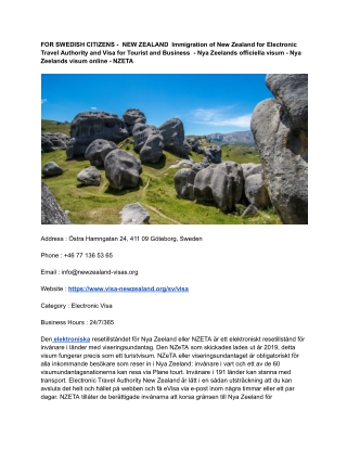 FOR SWEDISH CITIZENS - 	NEW ZEALAND  Immigration of New Zealand for Electronic T