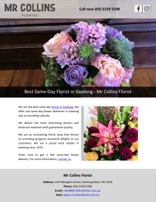 Best Same-Day Florist in Geelong - Mr Collins Florist