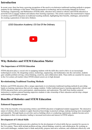 Revolutionizing Traditional Teaching Methods with Robotics and STEM Education
