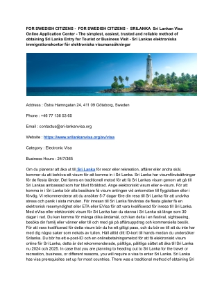 109th FOR SWEDISH CITIZENS -  FOR SWEDISH CITIZENS -  SRILANKA  Sri Lankan Visa Online Application Center - The simplest