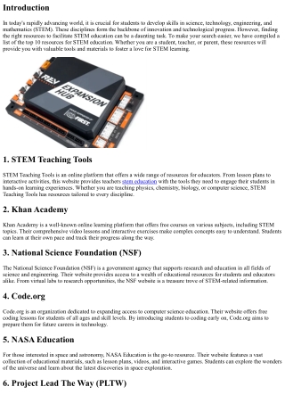 Top 10 Resources for STEM Education