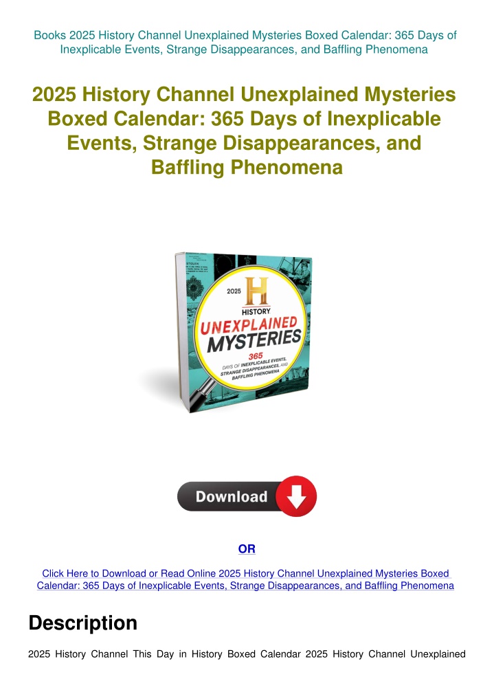 PPT Books 2025 History Channel Unexplained Mysteries Boxed Calendar