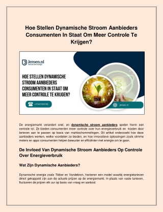 Dynamische Stroom Aanbieders Consumenten In Staat Om Meer Controle Te Krijgen?