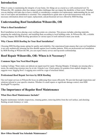 The Ultimate Guide to Roof Repair and Replacement by HER Roofing in Wilsonville,