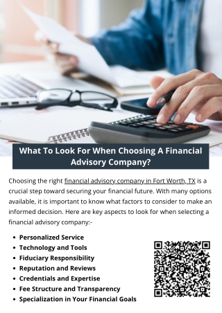 What To Look For When Choosing A Financial Advisory Company?