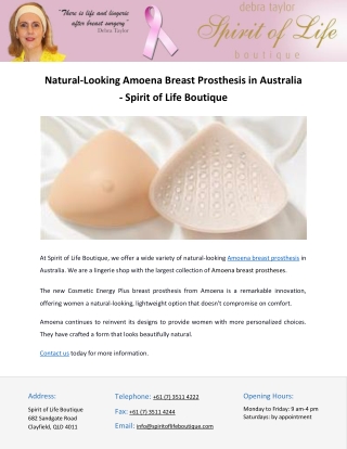 Natural-Looking Amoena Breast Prosthesis in Australia - Spirit of Life Boutique