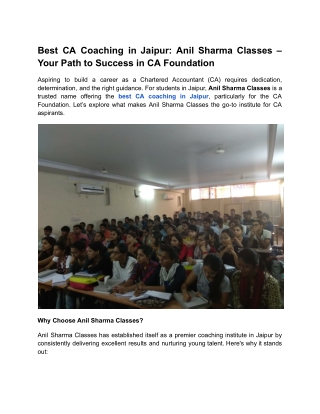 Best CA Coaching in Jaipur_ Anil Sharma Classes – Your Path to Success in CA Foundation