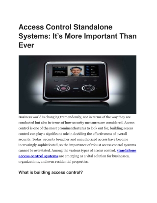 access control standalone systems it s more
