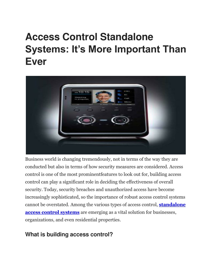 access control standalone systems it s more