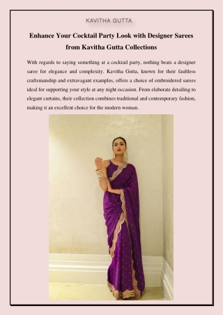 Enhance Your Cocktail Party Look with Designer Sarees from Kavitha Gutta Collections