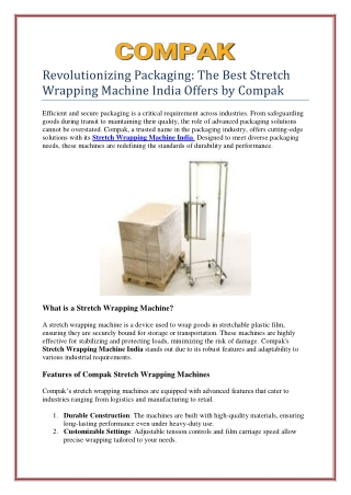 Revolutionizing Packaging: The Best Stretch Wrapping Machine India Offers by Com