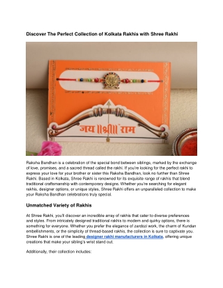 Discover The Perfect Collection of Kolkata Rakhis with Shree Rakhi