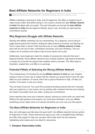 Best Affiliate Networks for Beginners in India