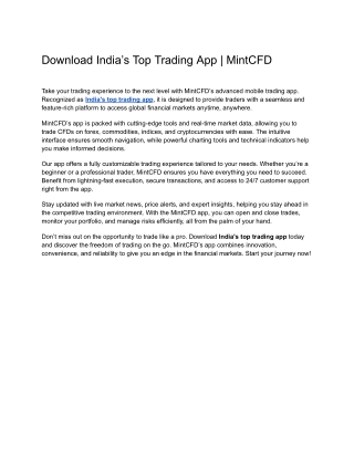 Download India’s Top Trading App | MintCFD