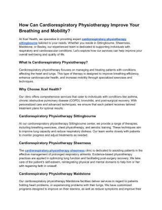 How Can Cardiorespiratory Physiotherapy Improve Your Breathing and Mobility?
