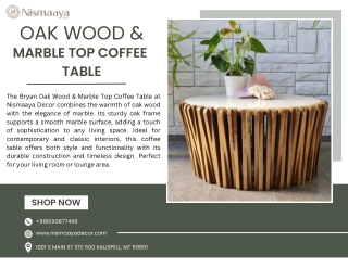 Bryan Oak Wood & Marble Top Coffee Table – A Blend of Luxury and Craftsmanship
