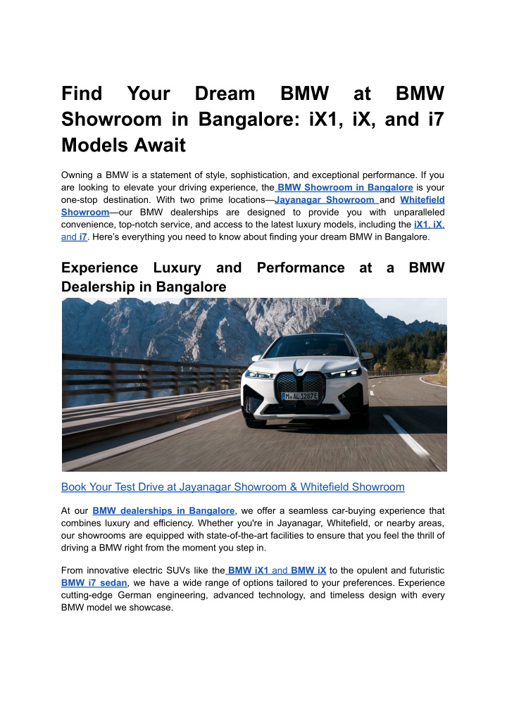 find showroom in bangalore ix1 ix and i7 models