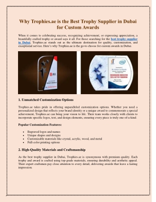 Why Trophies.ae is the Best Trophy Supplier in Dubai for Custom Awards