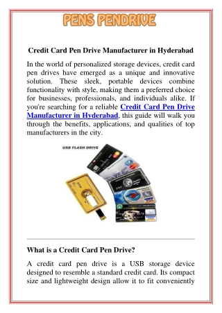 Credit Card Pen Drive Manufacturer in Hyderabad