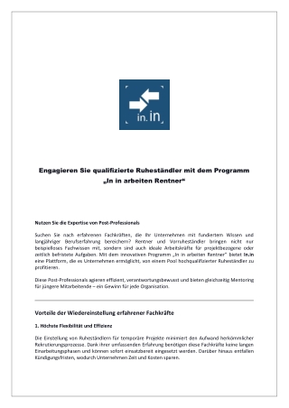 Engagieren Sie qualifizierte Ruheständler mit dem Programm „In in arbeiten Rentner“