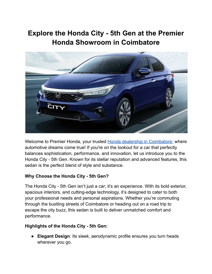 explore the honda city 5th gen at the premier