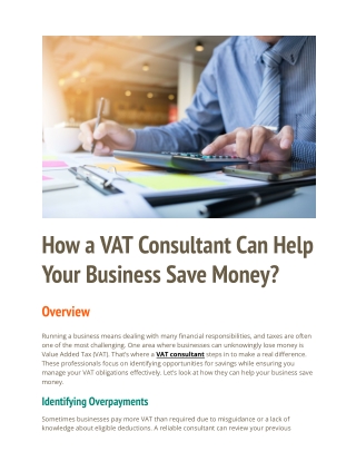 How a VAT Consultant Can Help Your Business Save Money