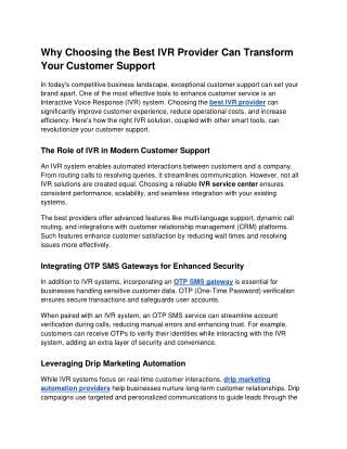 Why Choosing the Best IVR Provider Can Transform Your Customer Support