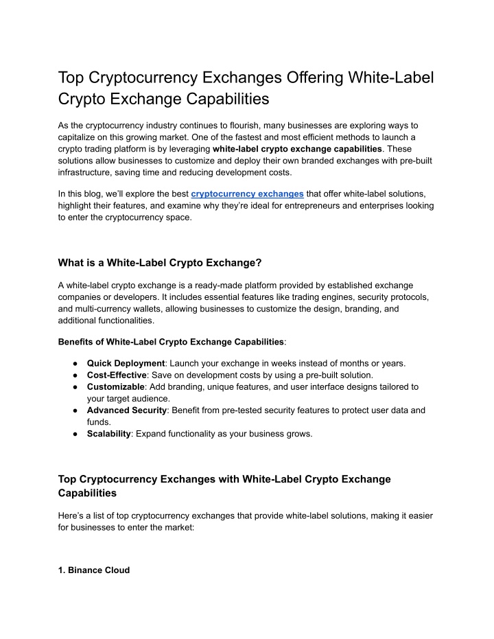 top cryptocurrency exchanges offering white label