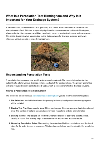 What Is a Percolation Test Birmingham and Why Is It Important for Your Drainage System