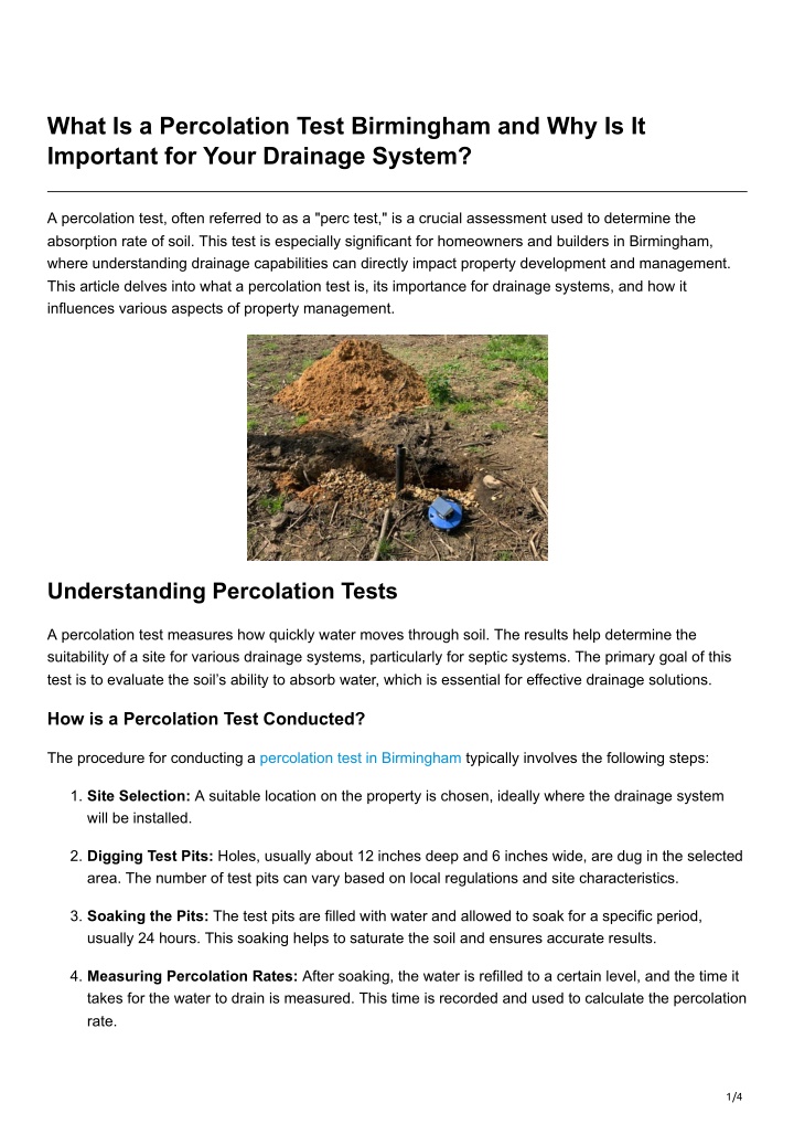 what is a percolation test birmingham