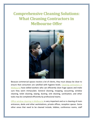 Comprehensive Cleaning Solutions What Cleaning Contractors in Melbourne Offer