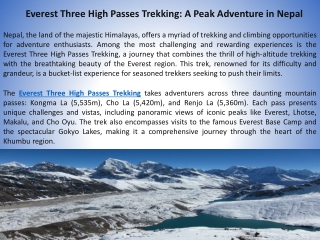 Everest Three High Passes Trekking A Peak Adventure in Nepal