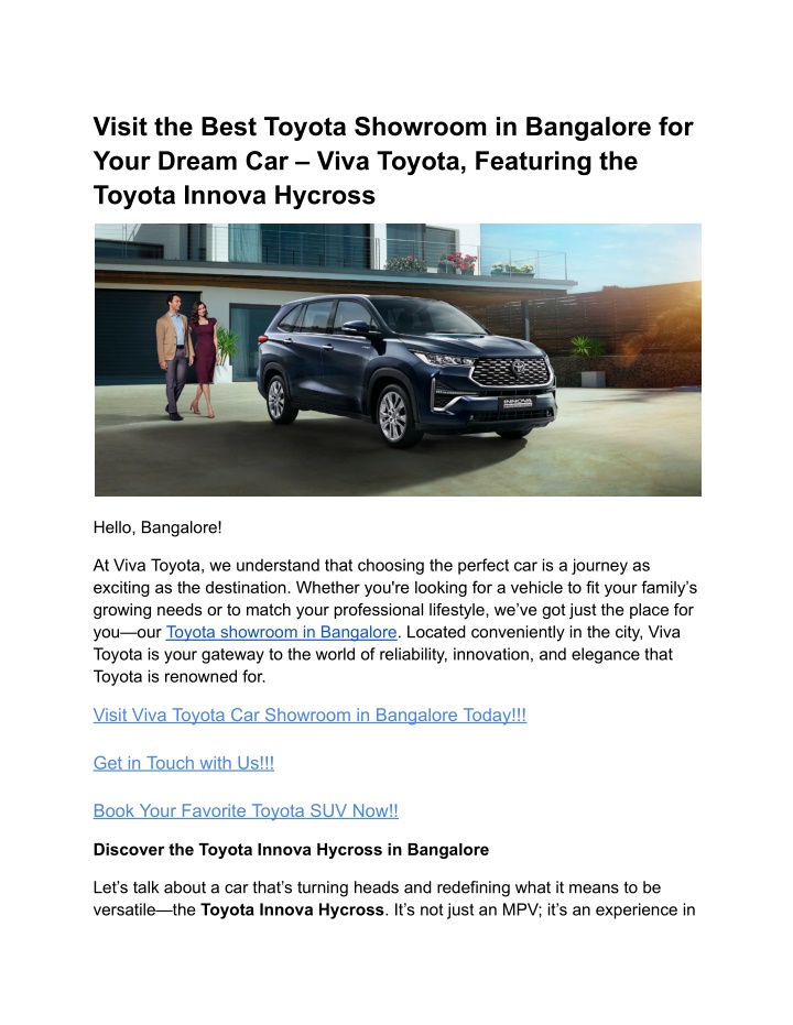 visit the best toyota showroom in bangalore