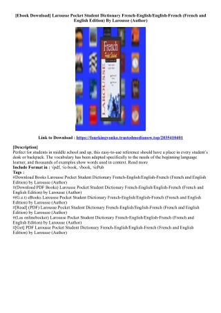 (Ebook Download) Larousse Pocket Student Dictionary French-English/English-Frenc