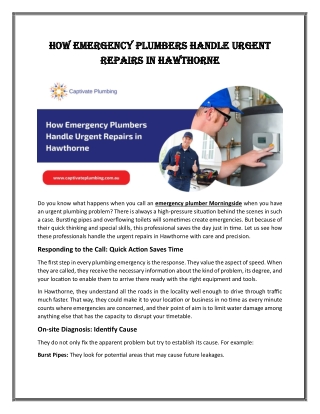 how emergency plumbers handle urgent