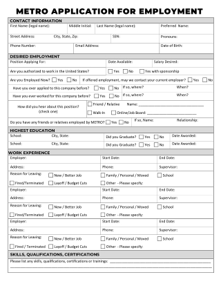 metro application for employment