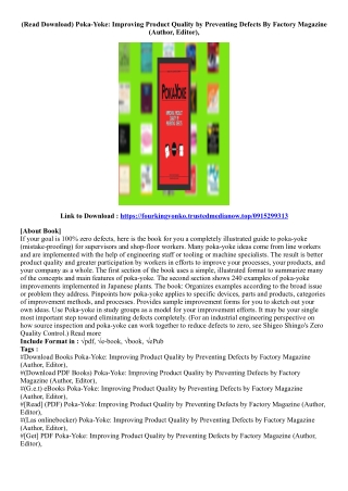 (Download) Poka-Yoke: Improving Product Quality by Preventing Defects By Factory
