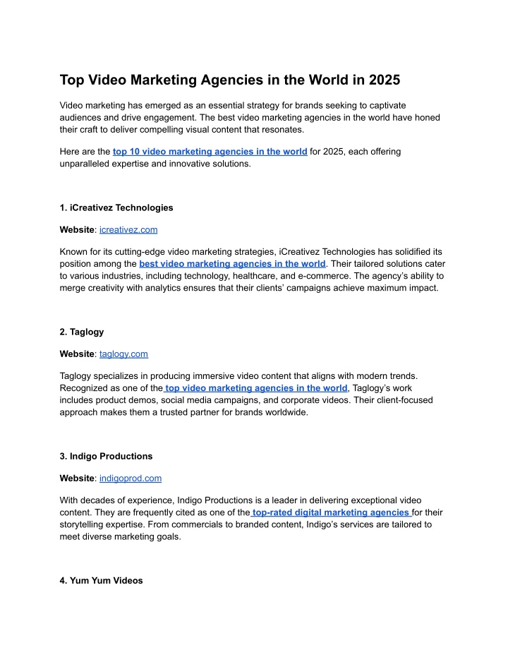 top video marketing agencies in the world in 2025