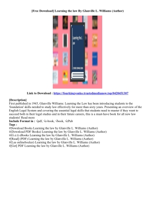 [Get Ebook] Learning the law By Glanville L. Williams (Author)