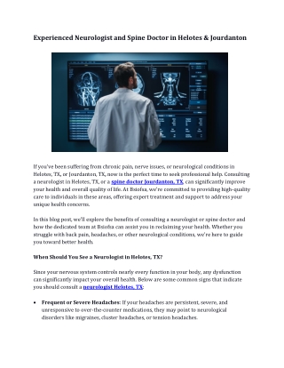 Experienced Neurologist and Spine Doctor in Helotes & Jourdanton
