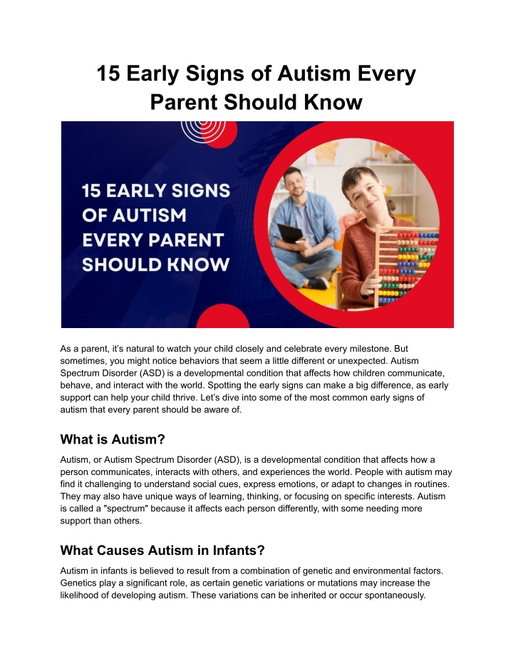 PPT - 15 Early Signs of Autism Every Parent Should Know PowerPoint ...