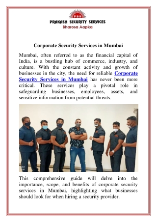 Corporate Security Services in Mumbai